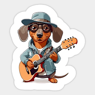 Dachshund Playing Guitar Sticker